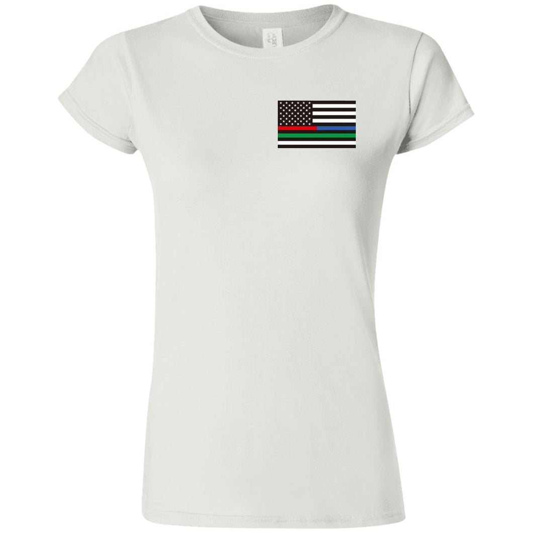 Unity Flag front & Jeeps Against Veteran Suicide back G640L Gildan Softstyle Ladies' T-Shirt