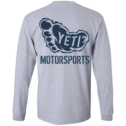 Yeti Motorsports blue logo 2-sided print G240 Gildan LS Ultra Cotton T-Shirt