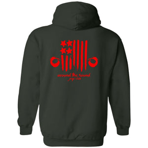 ASJC 2-sided print with Freedom flag on back G185 Gildan Pullover Hoodie 8 oz.