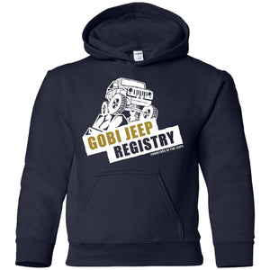 Gobi Jeep Registry white logo G185B Gildan Youth Pullover Hoodie