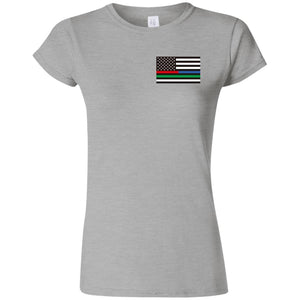 Unity Flag front & Jeeps Against Veteran Suicide back G640L Gildan Softstyle Ladies' T-Shirt
