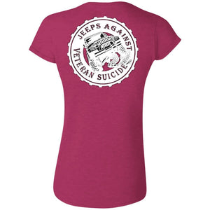 Unity Flag front, Jeeps Against Veteran Suicide back G640L Gildan Softstyle Ladies' T-Shirt
