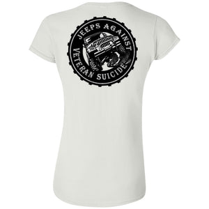 Unity Flag front & Jeeps Against Veteran Suicide back G640L Gildan Softstyle Ladies' T-Shirt