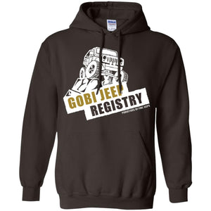 Gobi Jeep Registry white logo G185 Gildan Pullover Hoodie 8 oz.