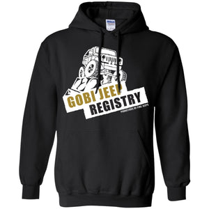 Gobi Jeep Registry white logo G185 Gildan Pullover Hoodie 8 oz.