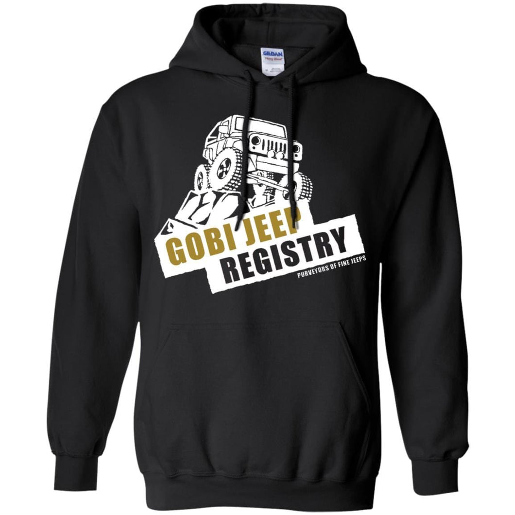 Gobi Jeep Registry white logo G185 Gildan Pullover Hoodie 8 oz.