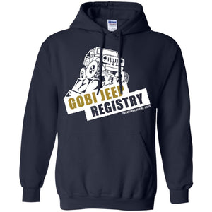 Gobi Jeep Registry white logo G185 Gildan Pullover Hoodie 8 oz.