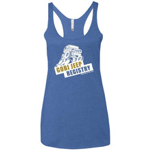 Gobi Jeep Registry white logo NL6733 Next Level Ladies' Triblend Racerback Tank