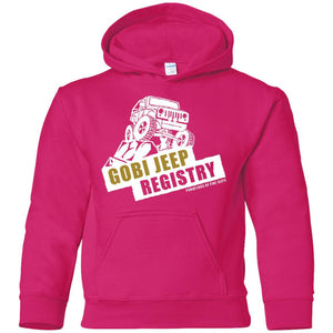 Gobi Jeep Registry white logo G185B Gildan Youth Pullover Hoodie