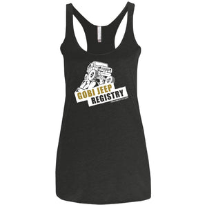 Gobi Jeep Registry white logo NL6733 Next Level Ladies' Triblend Racerback Tank