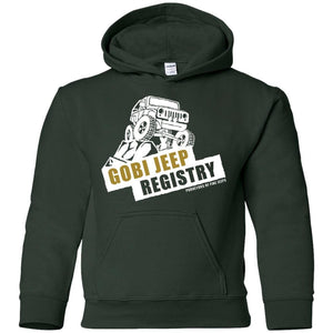 Gobi Jeep Registry white logo G185B Gildan Youth Pullover Hoodie
