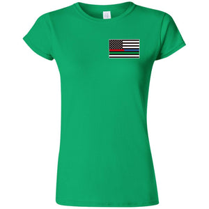 Unity Flag front, Jeeps Against Veteran Suicide back G640L Gildan Softstyle Ladies' T-Shirt