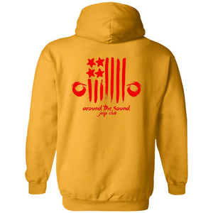 ASJC 2-sided print with Freedom flag on back G185 Gildan Pullover Hoodie 8 oz.