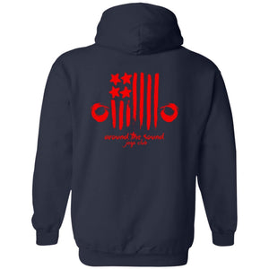 ASJC 2-sided print with Freedom flag on back G185 Gildan Pullover Hoodie 8 oz.
