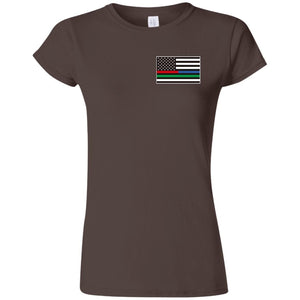 Unity Flag front, Jeeps Against Veteran Suicide back G640L Gildan Softstyle Ladies' T-Shirt