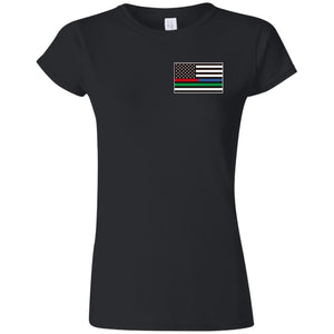 Unity Flag front, Jeeps Against Veteran Suicide back G640L Gildan Softstyle Ladies' T-Shirt