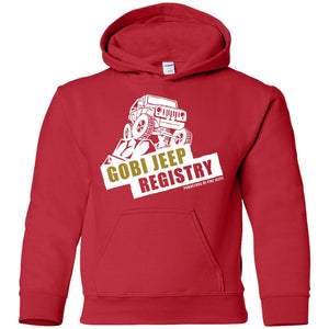 Gobi Jeep Registry white logo G185B Gildan Youth Pullover Hoodie