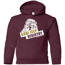 Gobi Jeep Registry white logo G185B Gildan Youth Pullover Hoodie