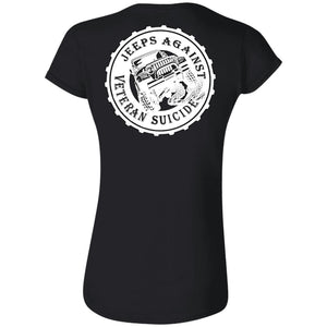 Unity Flag front, Jeeps Against Veteran Suicide back G640L Gildan Softstyle Ladies' T-Shirt