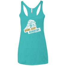 Gobi Jeep Registry white logo NL6733 Next Level Ladies' Triblend Racerback Tank