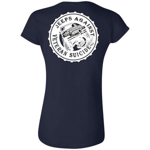 Unity Flag front, Jeeps Against Veteran Suicide back G640L Gildan Softstyle Ladies' T-Shirt