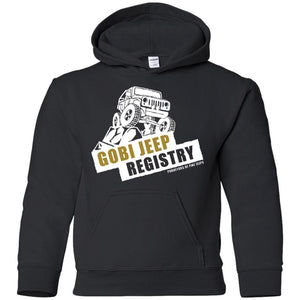 Gobi Jeep Registry white logo G185B Gildan Youth Pullover Hoodie