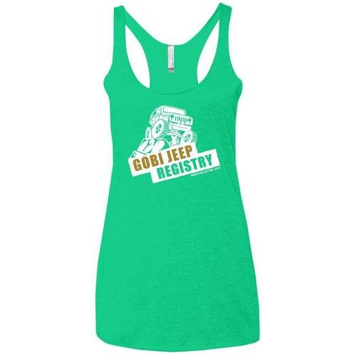 Gobi Jeep Registry white logo NL6733 Next Level Ladies' Triblend Racerback Tank
