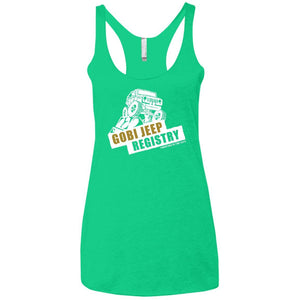 Gobi Jeep Registry white logo NL6733 Next Level Ladies' Triblend Racerback Tank