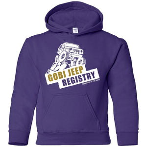 Gobi Jeep Registry white logo G185B Gildan Youth Pullover Hoodie
