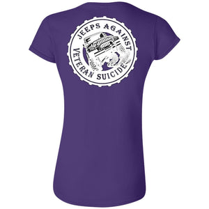 Unity Flag front, Jeeps Against Veteran Suicide back G640L Gildan Softstyle Ladies' T-Shirt