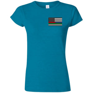 Unity Flag front & Jeeps Against Veteran Suicide back G640L Gildan Softstyle Ladies' T-Shirt