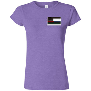 Unity Flag front, Jeeps Against Veteran Suicide back G640L Gildan Softstyle Ladies' T-Shirt