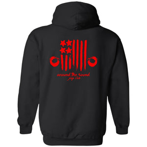 ASJC 2-sided print with Freedom flag on back G185 Gildan Pullover Hoodie 8 oz.