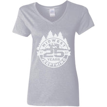 MWJT-25-years white logo G500VL Ladies' 5.3 oz. V-Neck T-Shirt