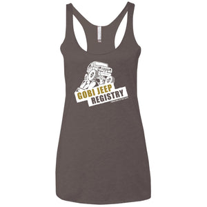 Gobi Jeep Registry white logo NL6733 Next Level Ladies' Triblend Racerback Tank