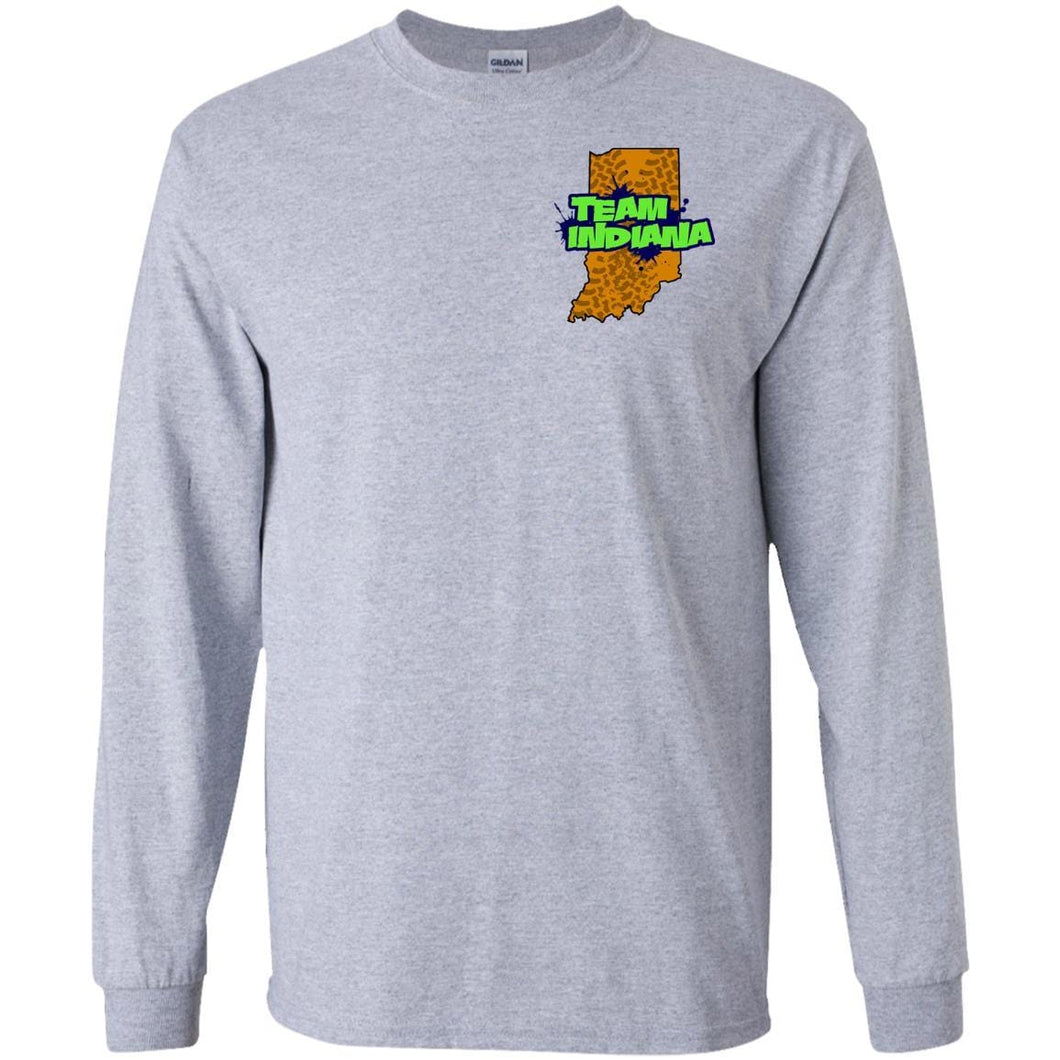 B&BM Team Indiana front 2-sided print G240B Gildan Youth LS T-Shirt