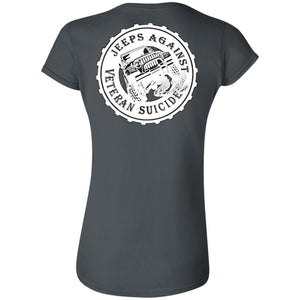 Unity Flag front, Jeeps Against Veteran Suicide back G640L Gildan Softstyle Ladies' T-Shirt